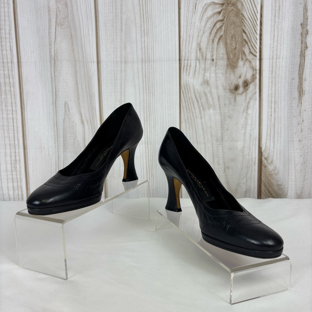 Donna Karen New York Pumps Leather Sleek Classic Sculpture Heel Black Size 6.5B - Picture 4 of 16
